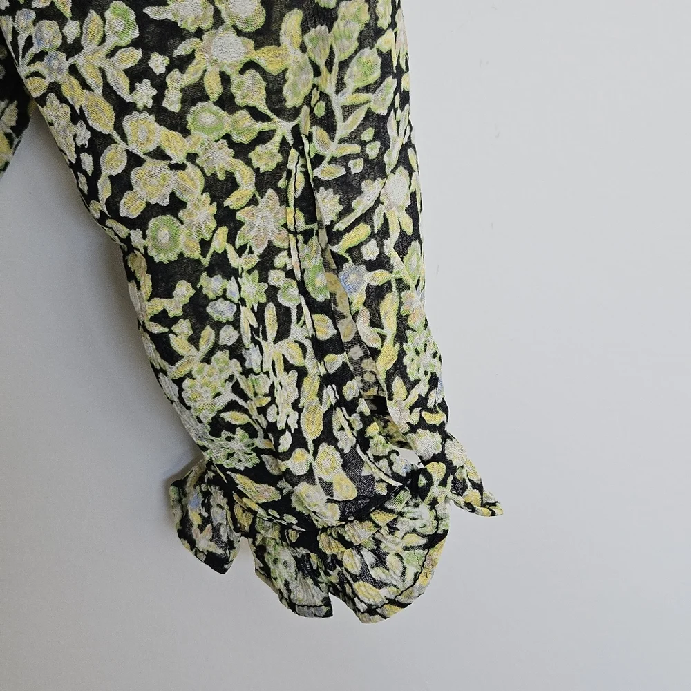 Free People Lela Floral Smocked Ruffle Blouse Floral XS - Picture 7 of 12